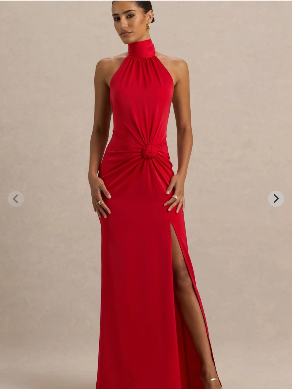 Club L London Red Halter Knot Gown with Side Slit